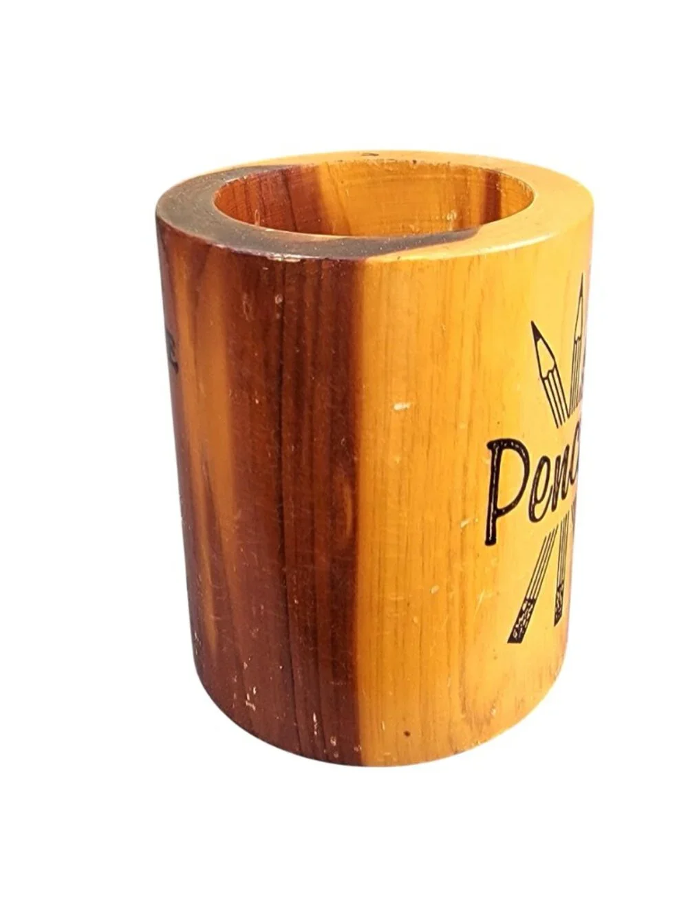 Vintage 70s Wood Pencil Holder Souvenir Gulfport Mississippi Home Decor Office